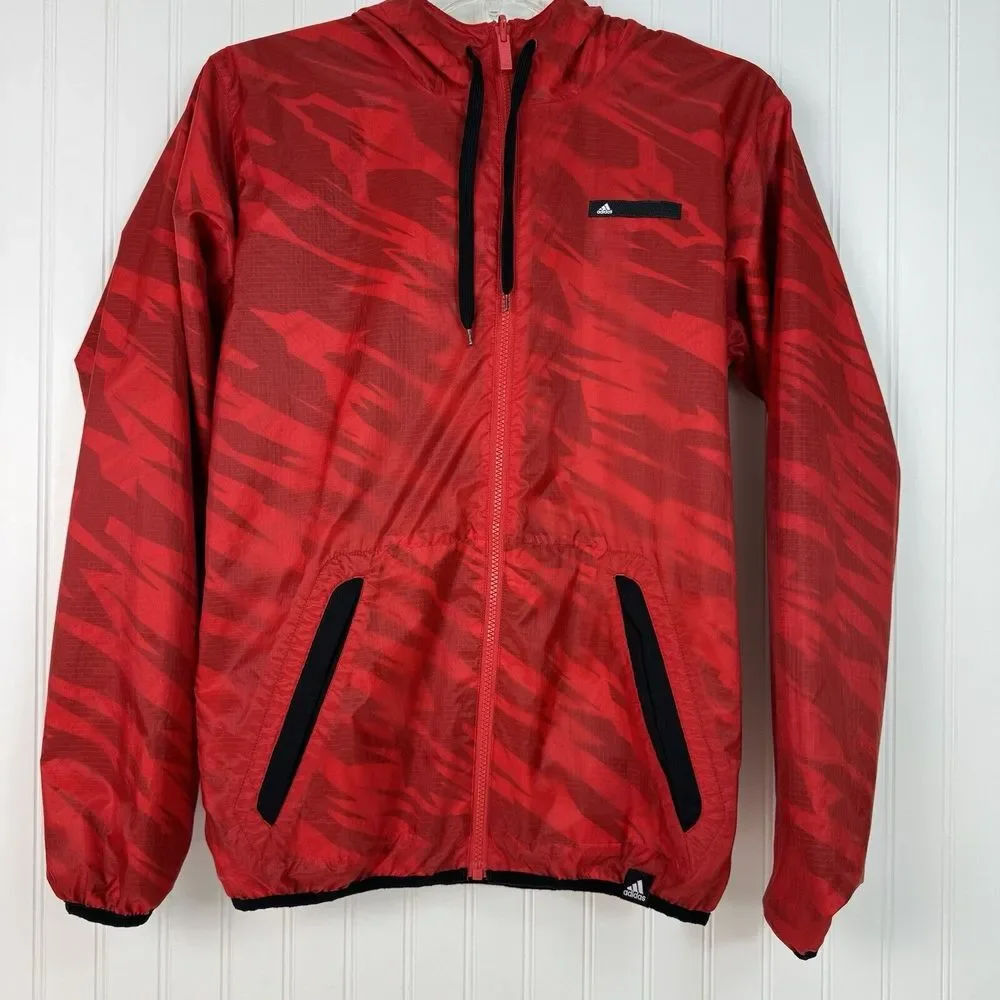 Adidas Jacket Mens S Red Logo Basketball‎ Windbreaker Reversible Pockets
